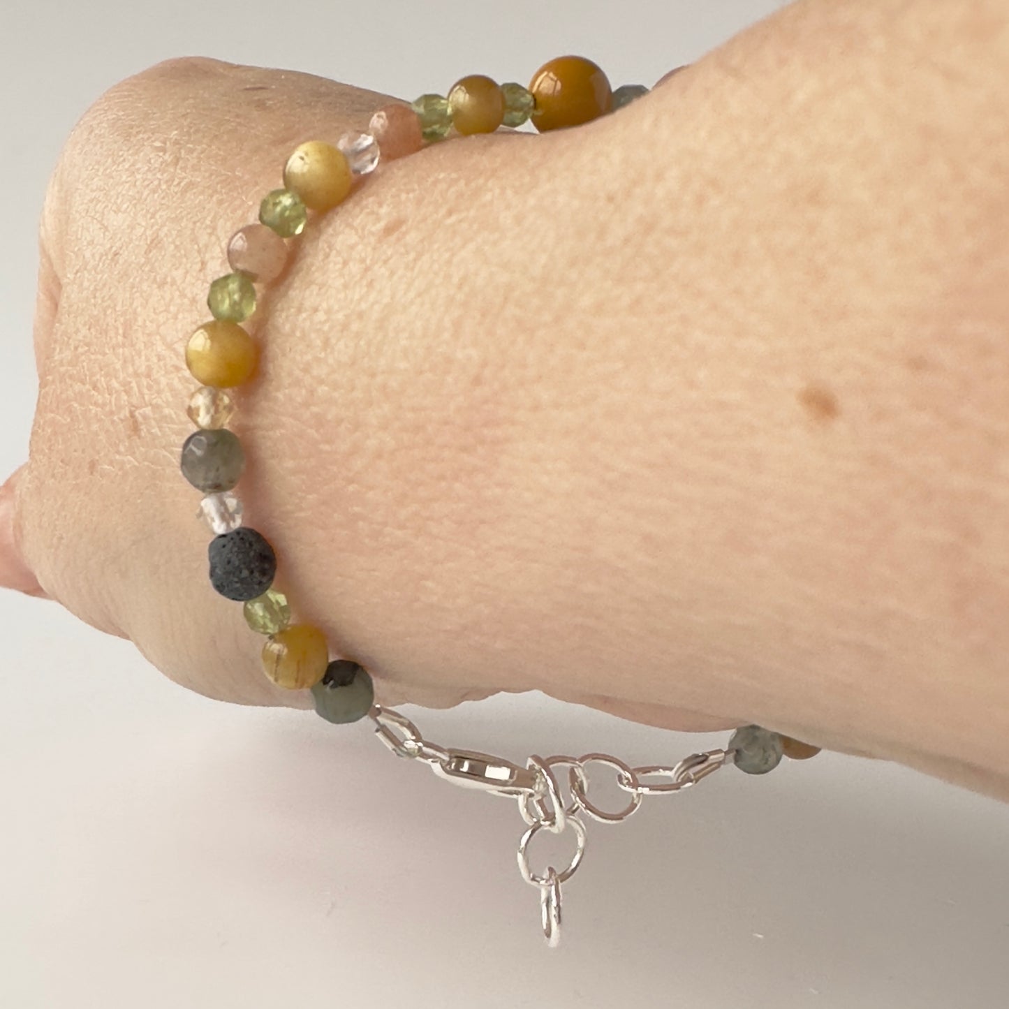 Healing Crystal & Sterling Silver Solar Plexus Chakra bracelet with aromatherapy beads