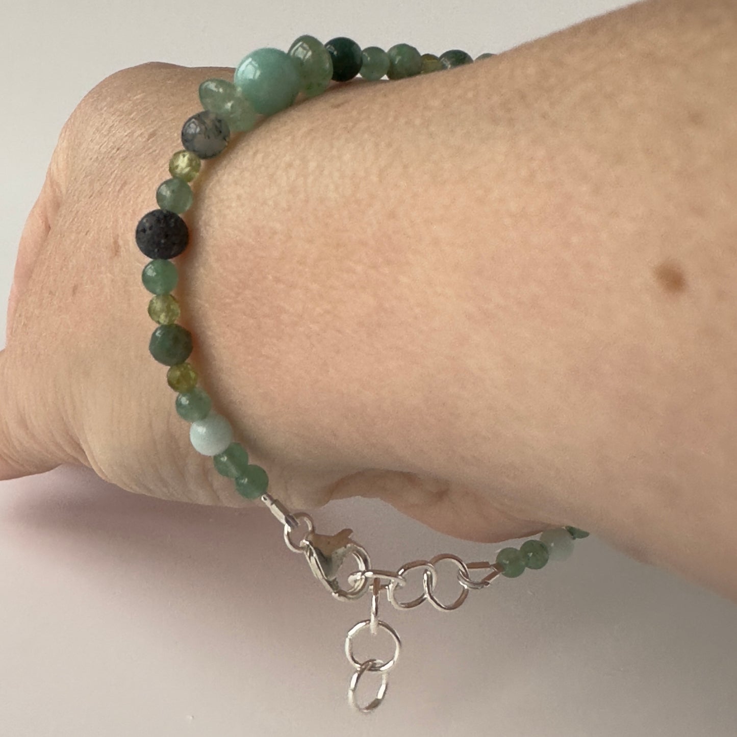 Healing Crystal & Sterling Silver Heart Chakra bracelet with aromatherapy beads