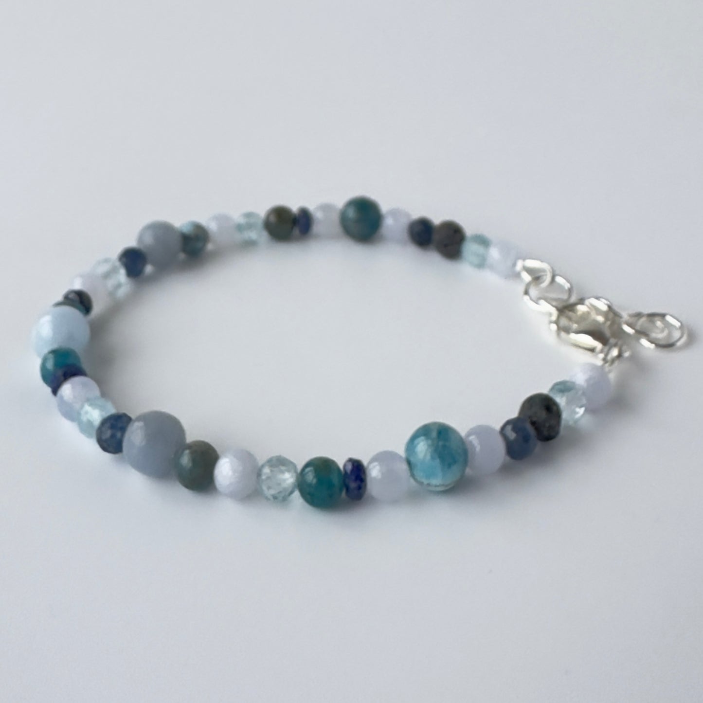 Healing Crystal & Sterling Silver Throat Chakra bracelet with aromatherapy beaads