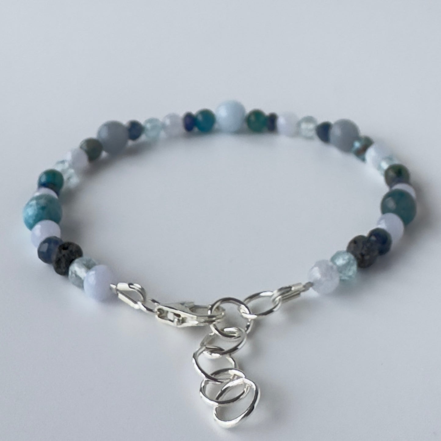 Healing Crystal & Sterling Silver Throat Chakra bracelet with aromatherapy beaads