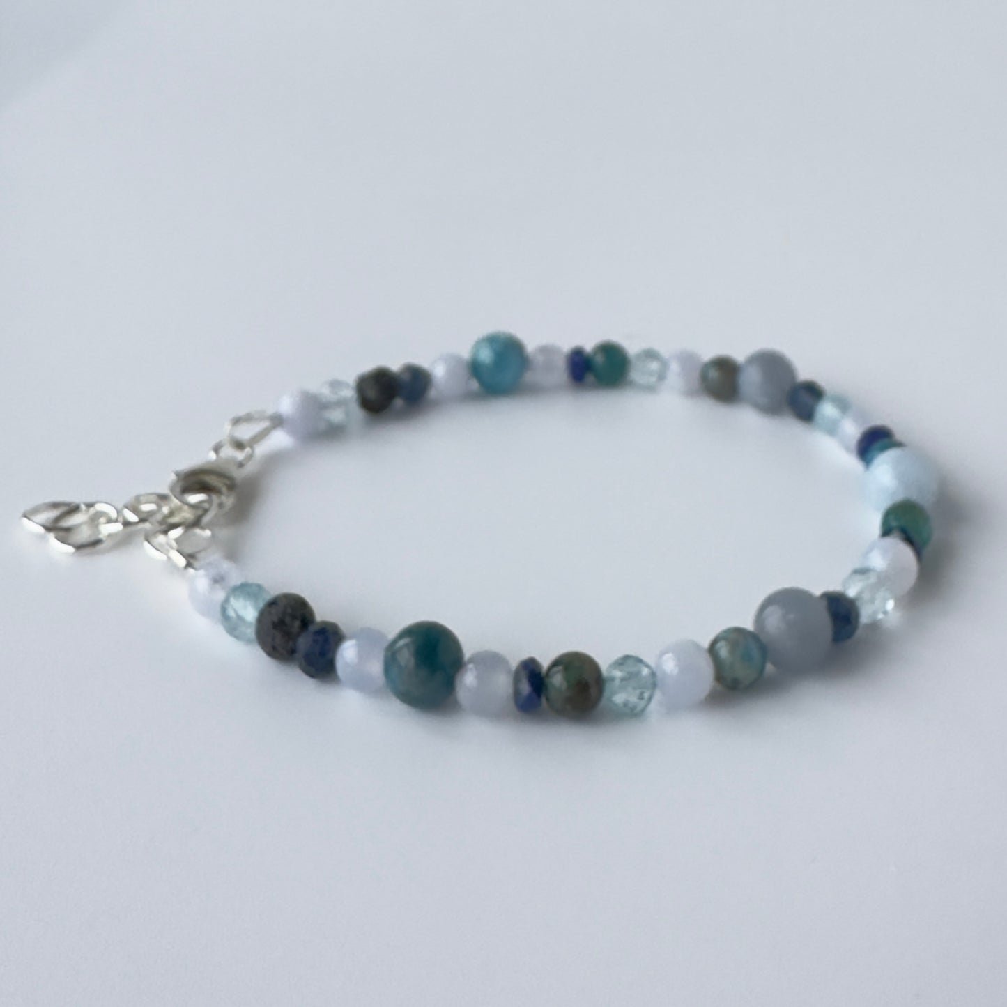Healing Crystal & Sterling Silver Throat Chakra bracelet with aromatherapy beaads