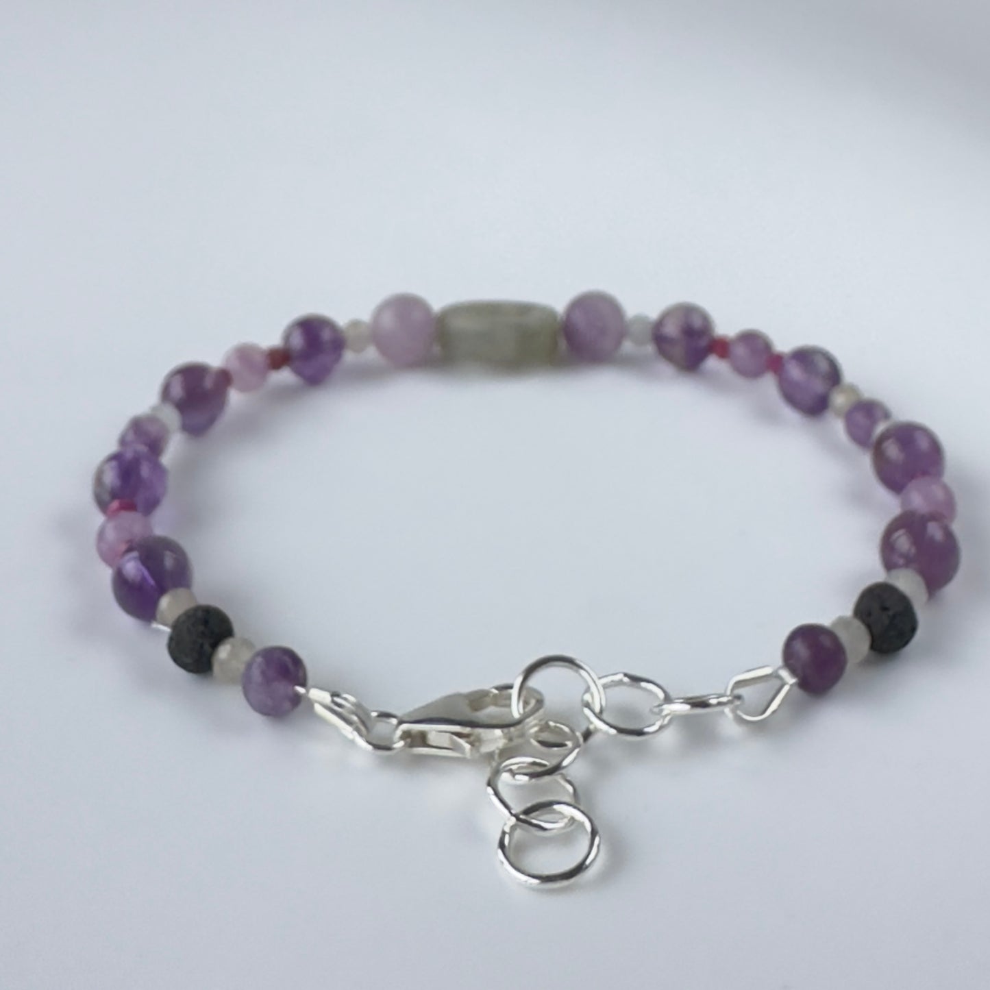 Healing Crystal & Sterling Silver Third Eye Chakra bracelet with aromatherapy beads