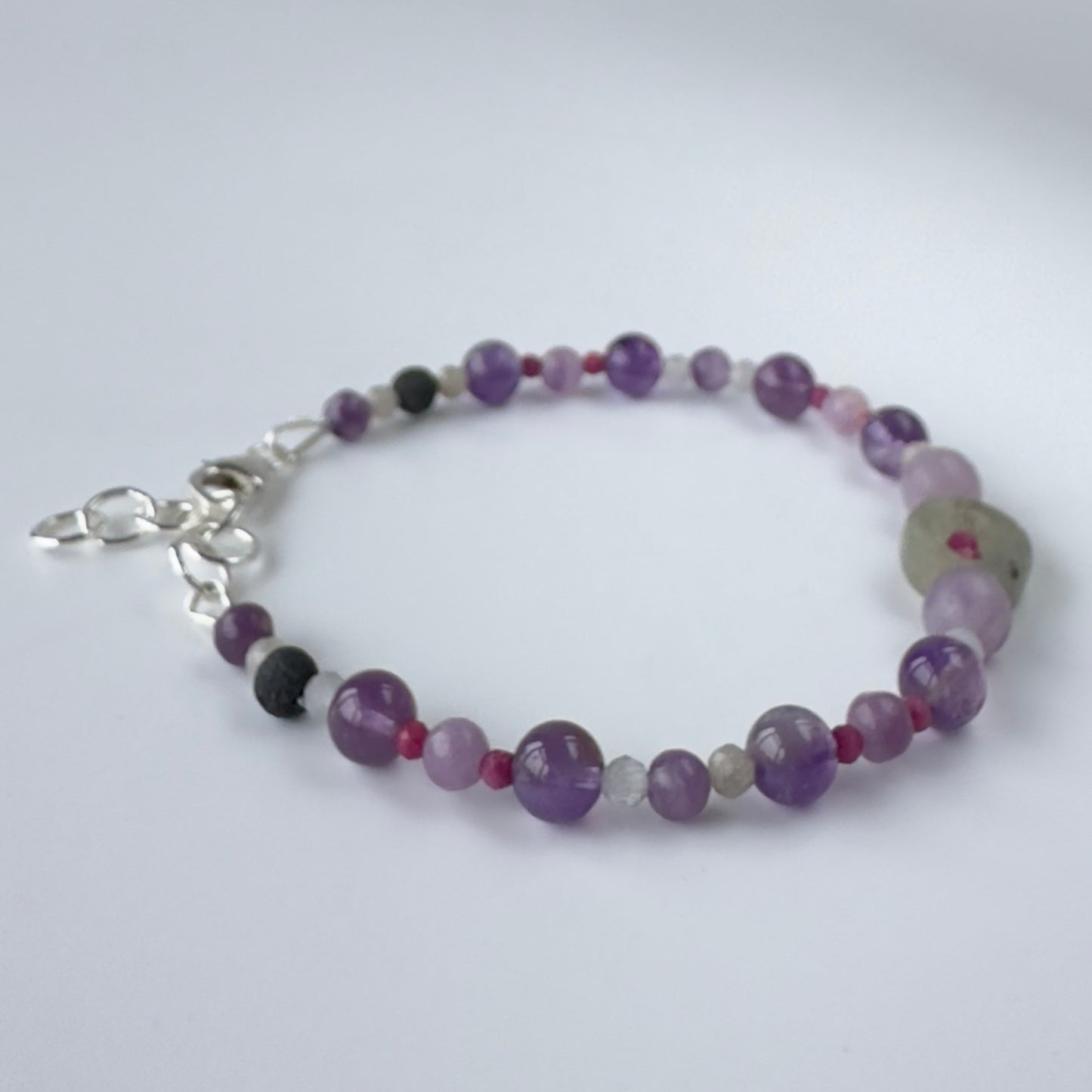 Healing Crystal & Sterling Silver Third Eye Chakra bracelet with aromatherapy beads
