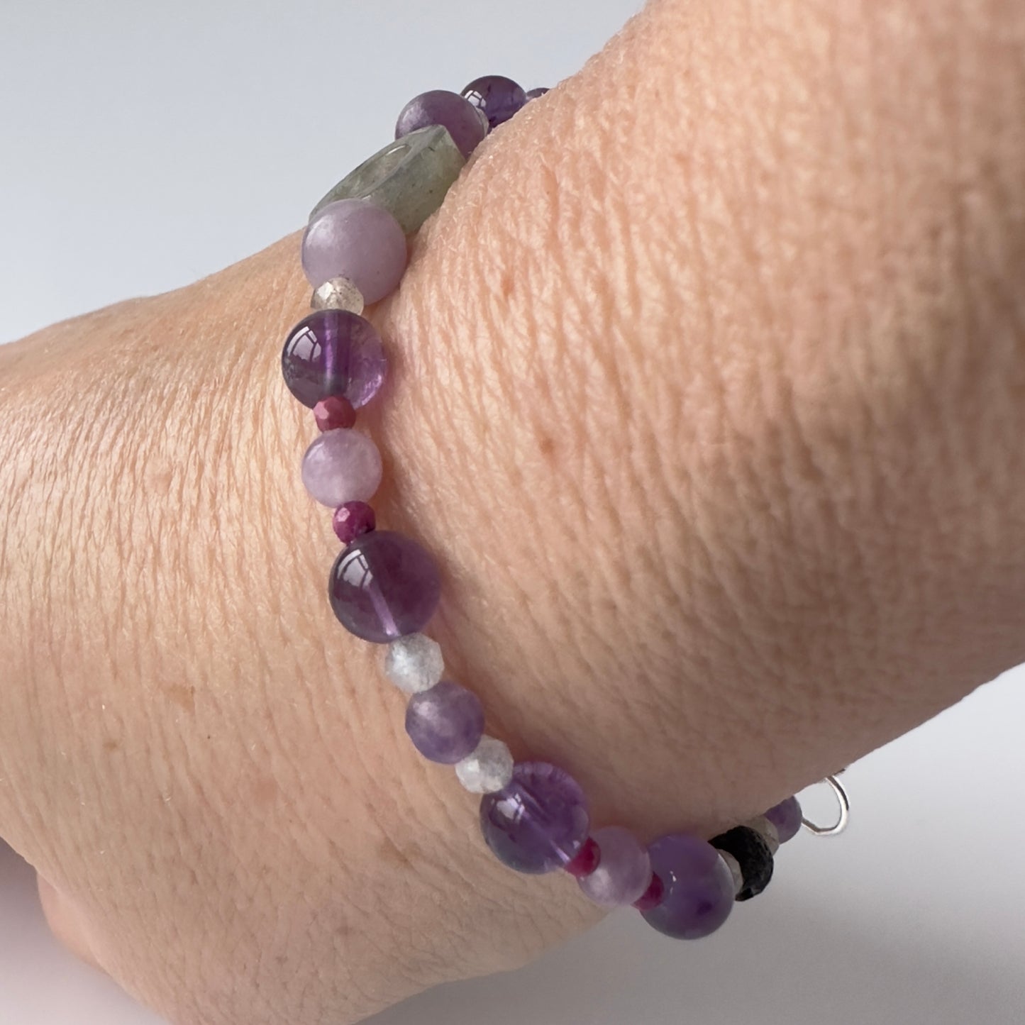 Healing Crystal & Sterling Silver Third Eye Chakra bracelet with aromatherapy beads