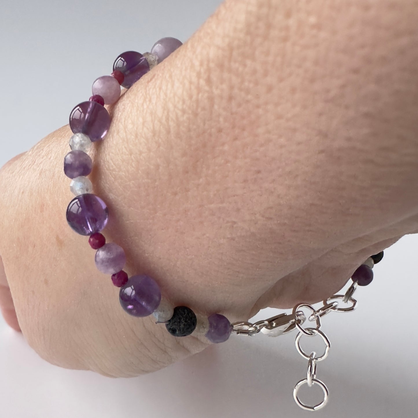 Healing Crystal & Sterling Silver Third Eye Chakra bracelet with aromatherapy beads