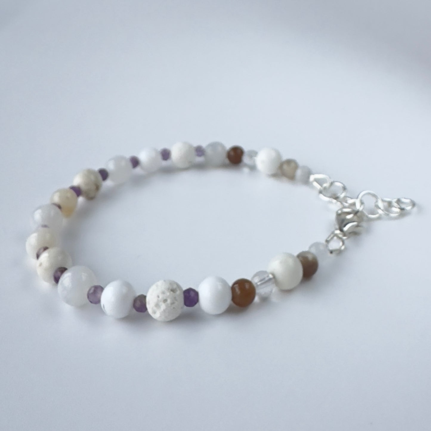 Healing Crystal & Sterling Silver Crown Chakra bracelet with aromatherapy beads