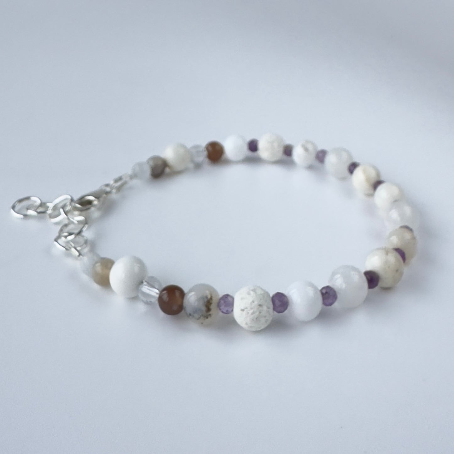 Healing Crystal & Sterling Silver Crown Chakra bracelet with aromatherapy beads