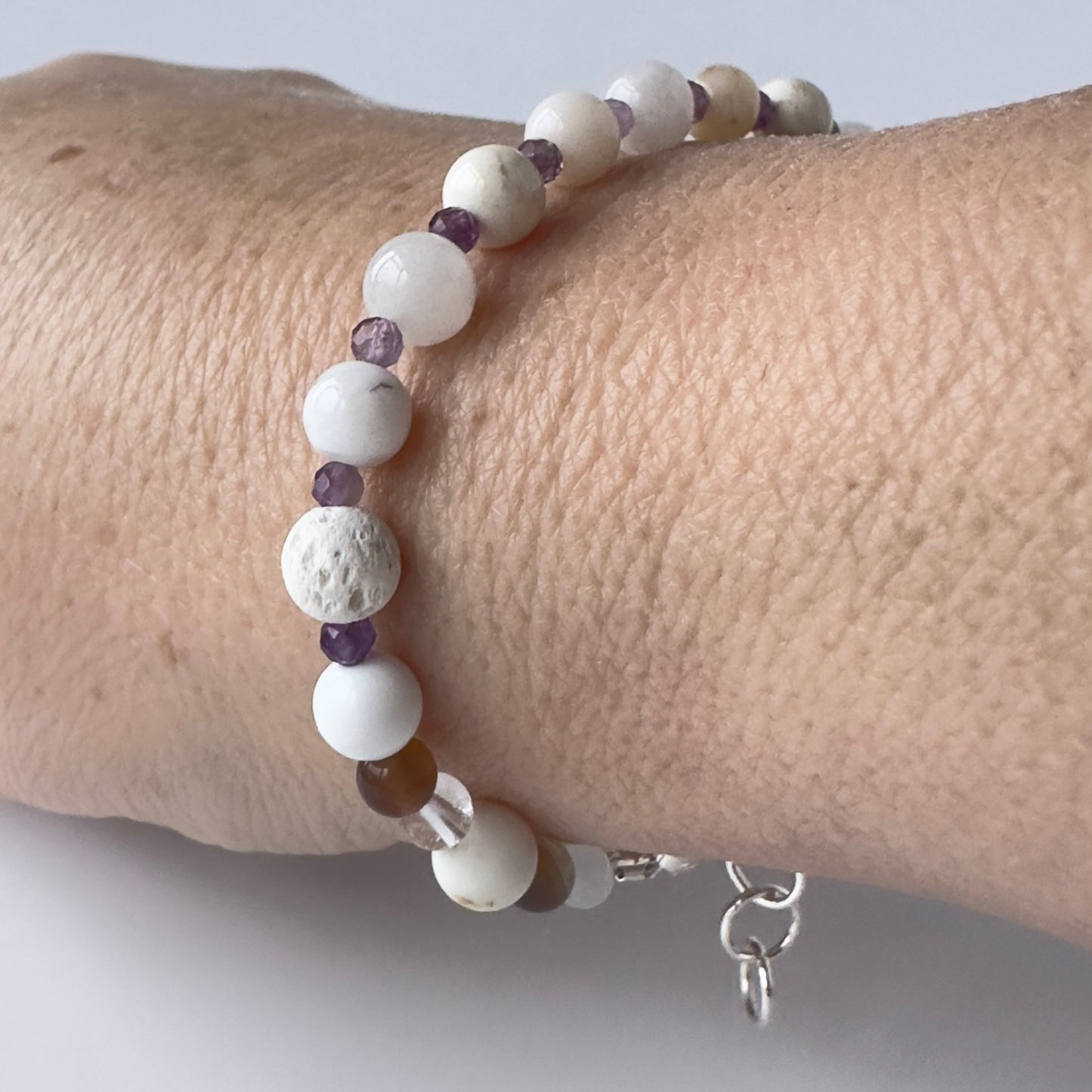 Healing Crystal & Sterling Silver Crown Chakra bracelet with aromatherapy beads