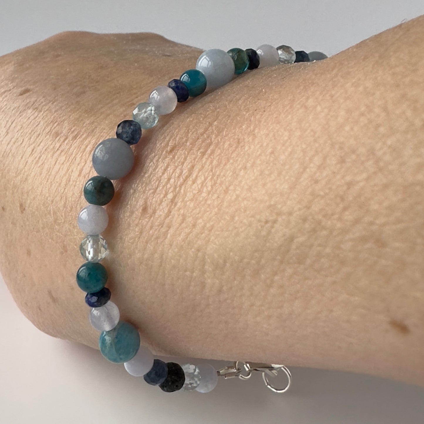 Healing Crystal & Sterling Silver Throat Chakra bracelet with aromatherapy beaads