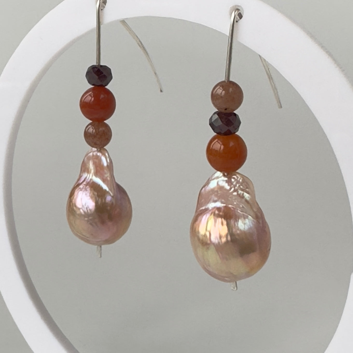 Sacral Chakra Healing Crystal & Sterling Silver earrings with Baroque Pearls