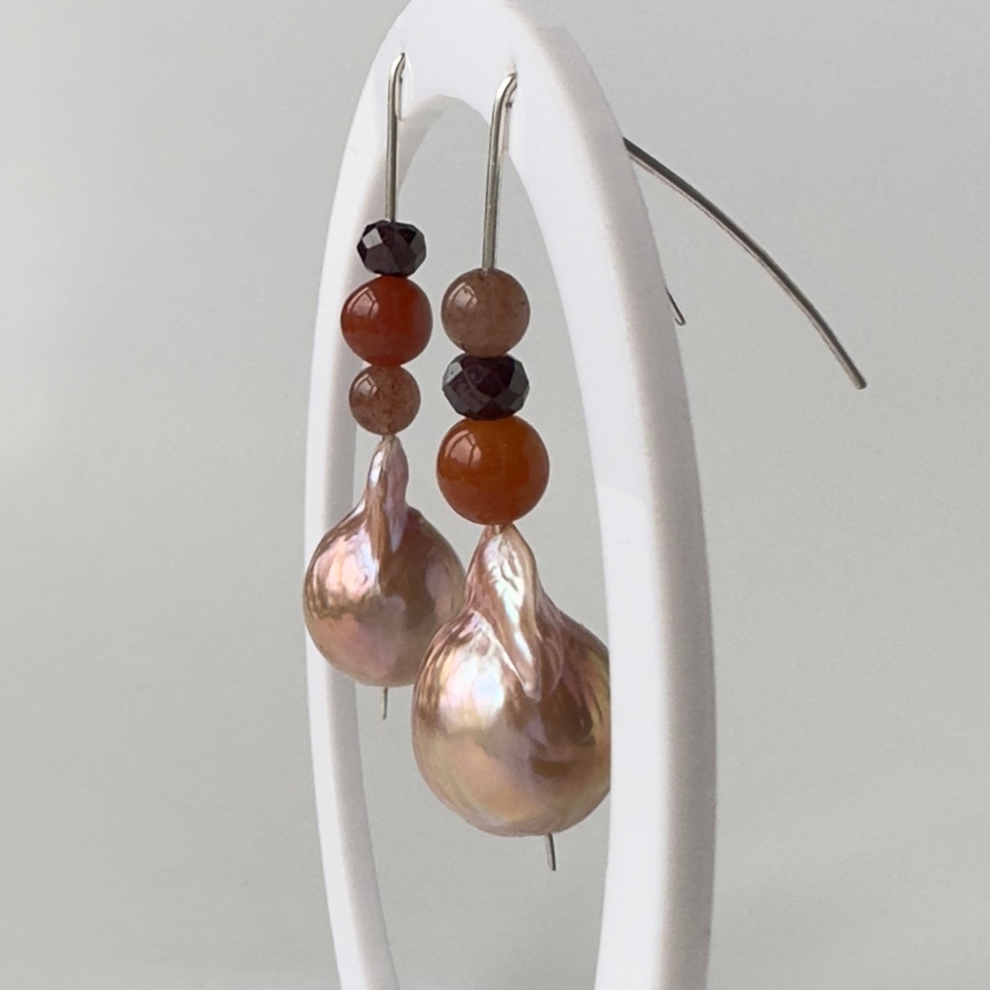 Sacral Chakra Healing Crystal & Sterling Silver earrings with Baroque Pearls