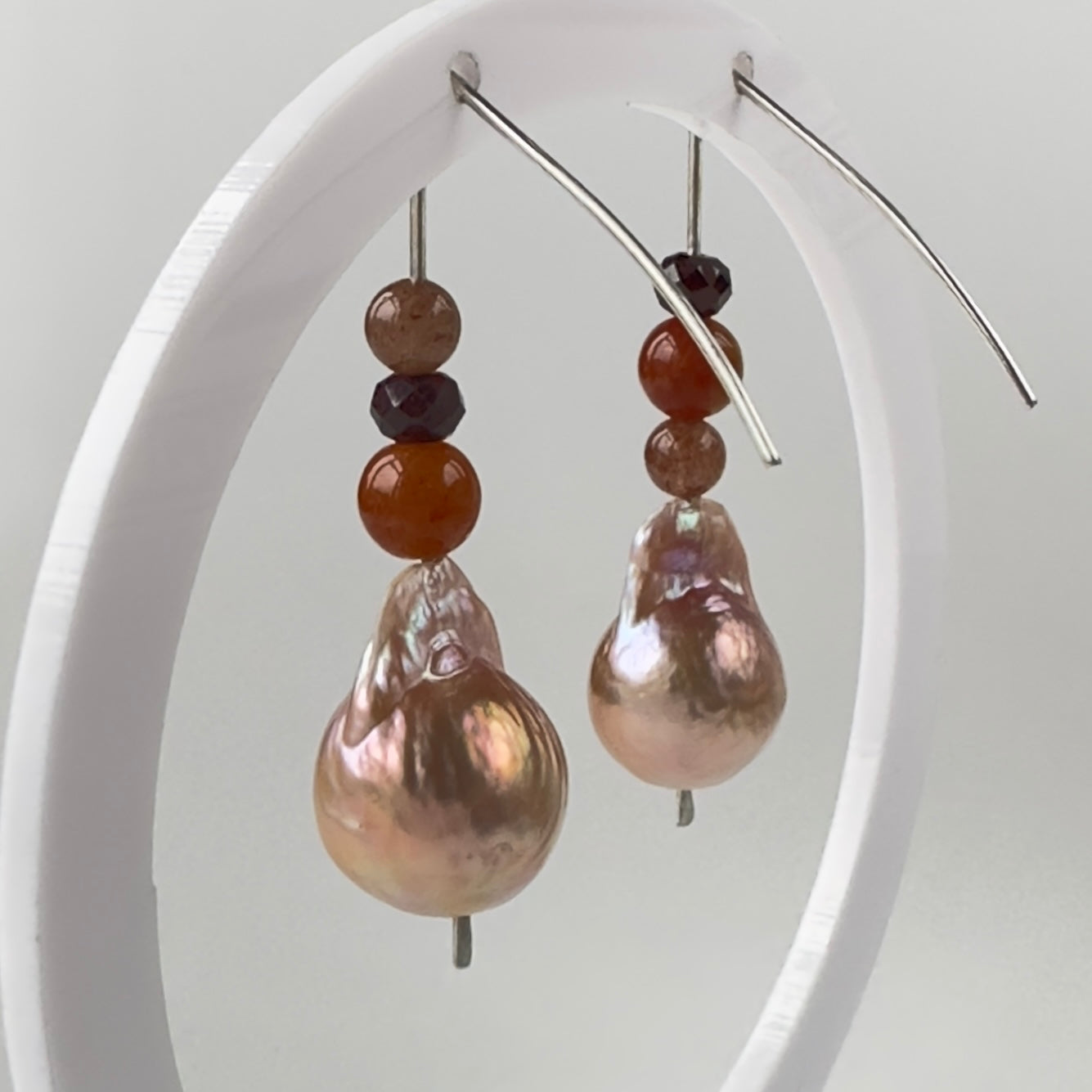 Sacral Chakra Healing Crystal & Sterling Silver earrings with Baroque Pearls