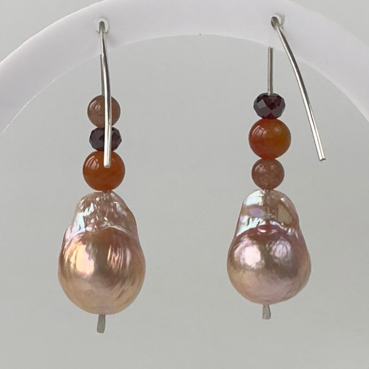 Sacral Chakra Healing Crystal & Sterling Silver earrings with Baroque Pearls