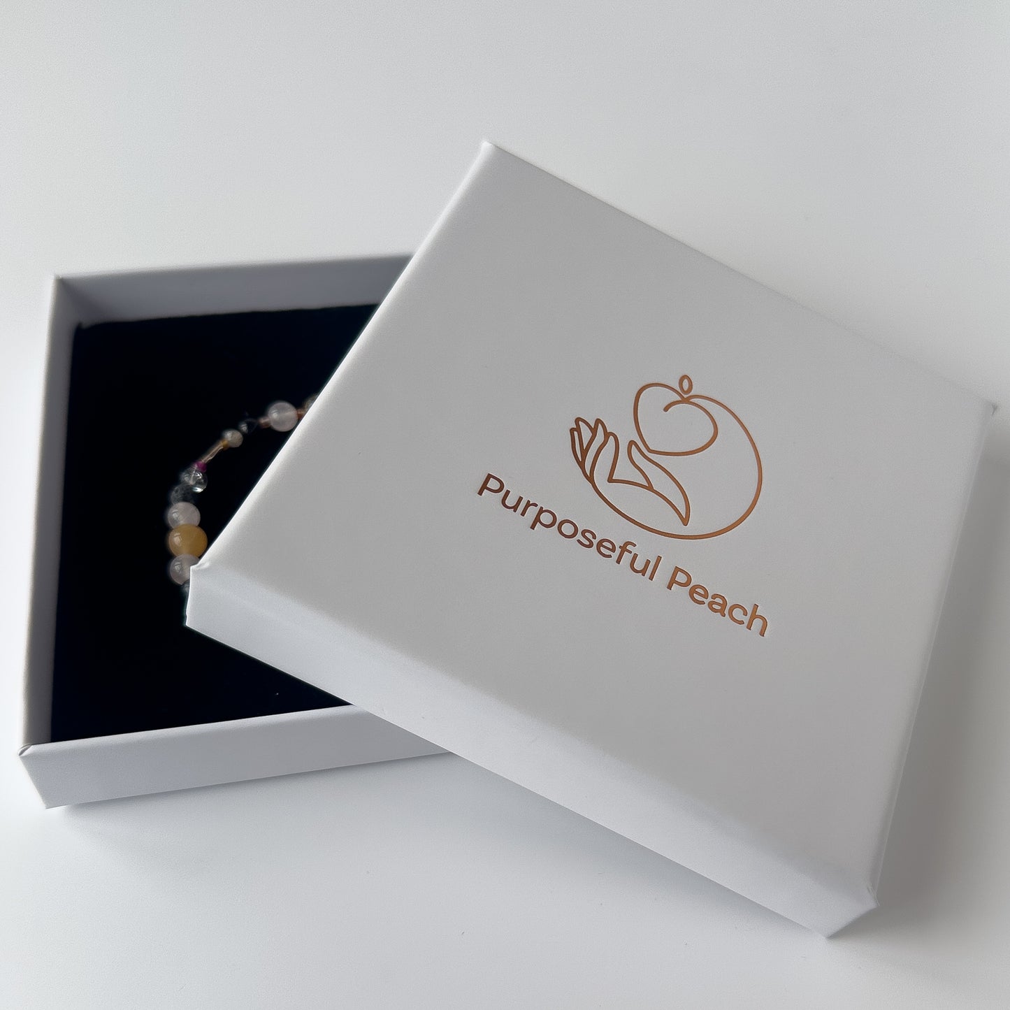 Leo Healing Crystal bracelet for Grief & Loss in branded Purposeful Peach box