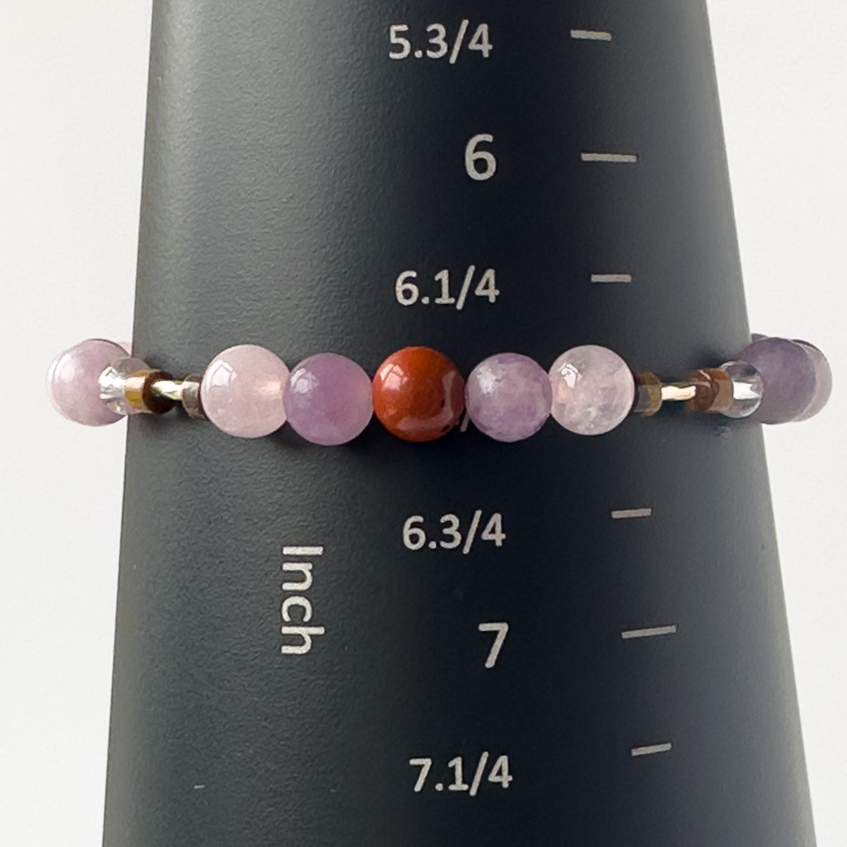 Libra Birthstone Healing Crystal bracelet for Love and Compassion on mandrel showing size of 6.5 inches