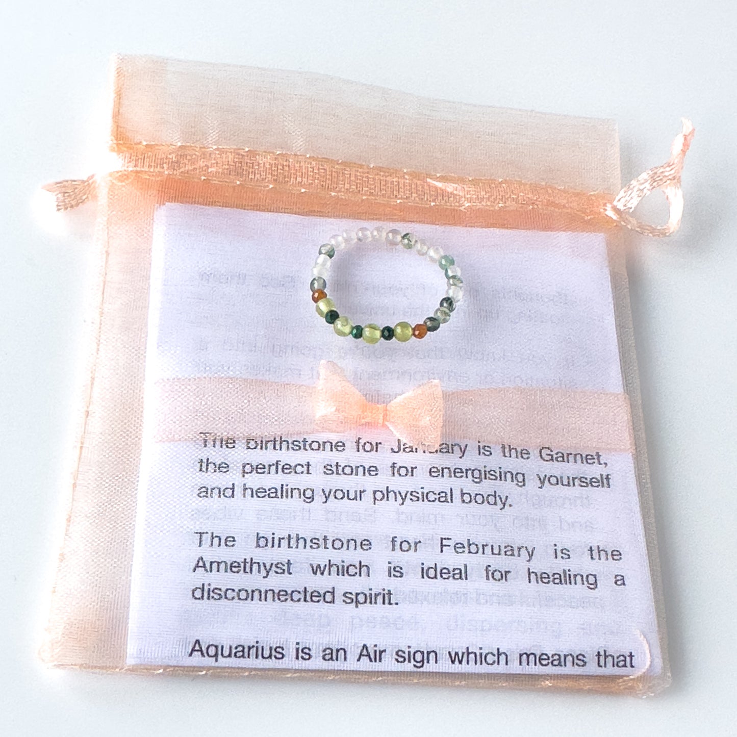 Love Healing Crystal ring for Capricorn or Scorpio with packaging