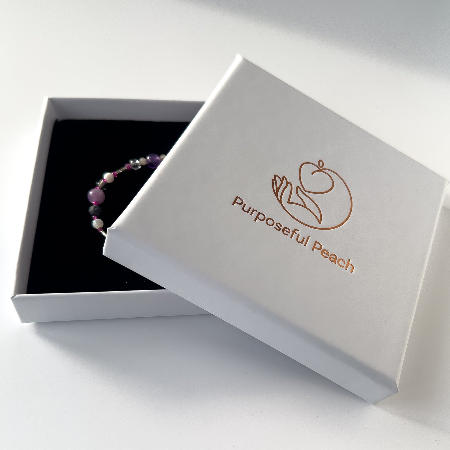 Pisces Healing Crystal bracelet for Grief & Loss in branded Purposeful Peach box