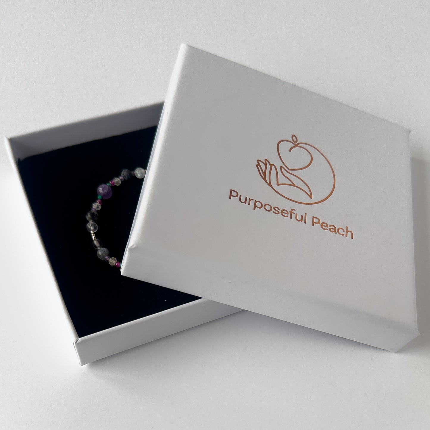 Scorpio Healing Crystal bracelet for Grief & Loss in branded Purposeful Peach box