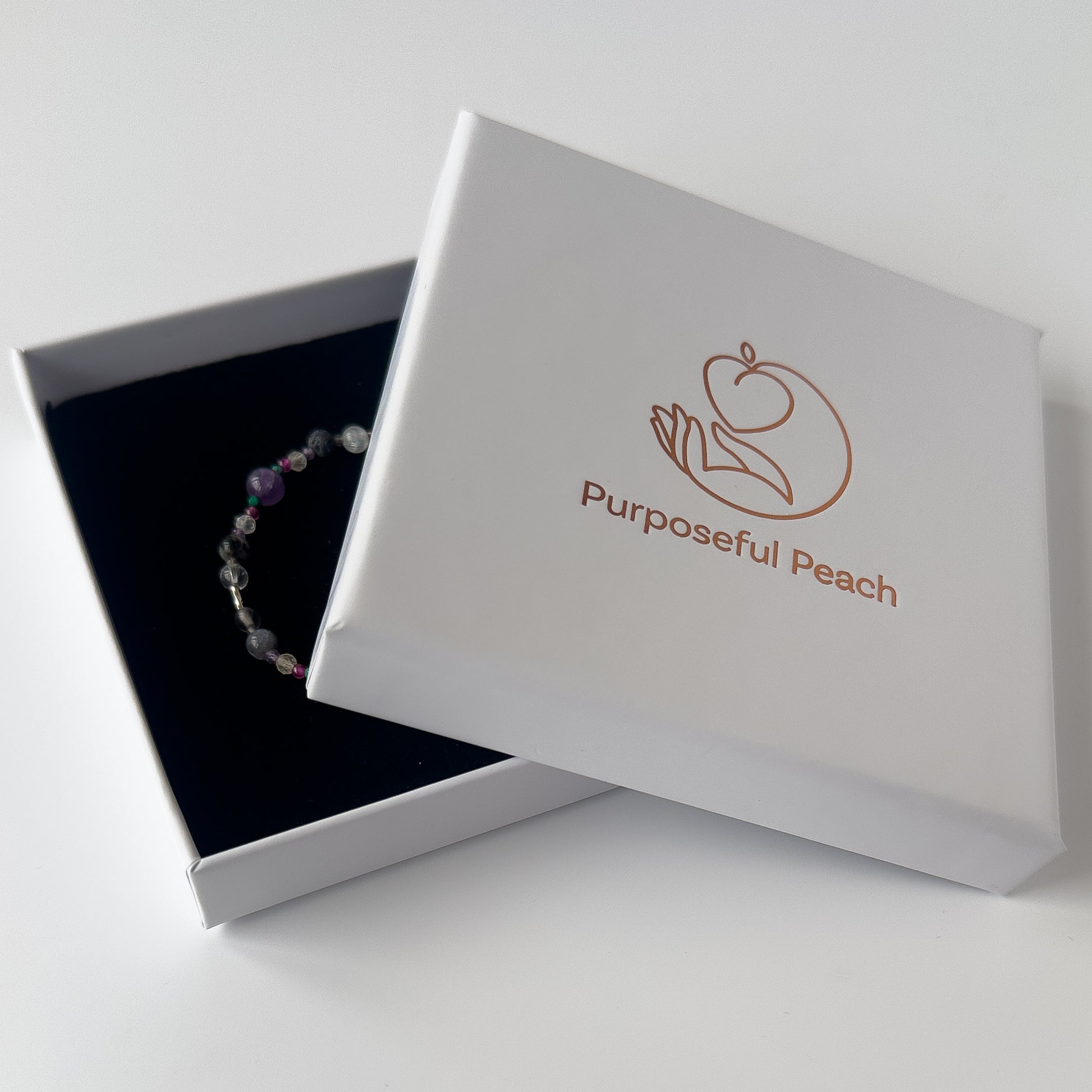 Scorpio Healing Crystal bracelet for Grief & Loss in branded Purposeful Peach box
