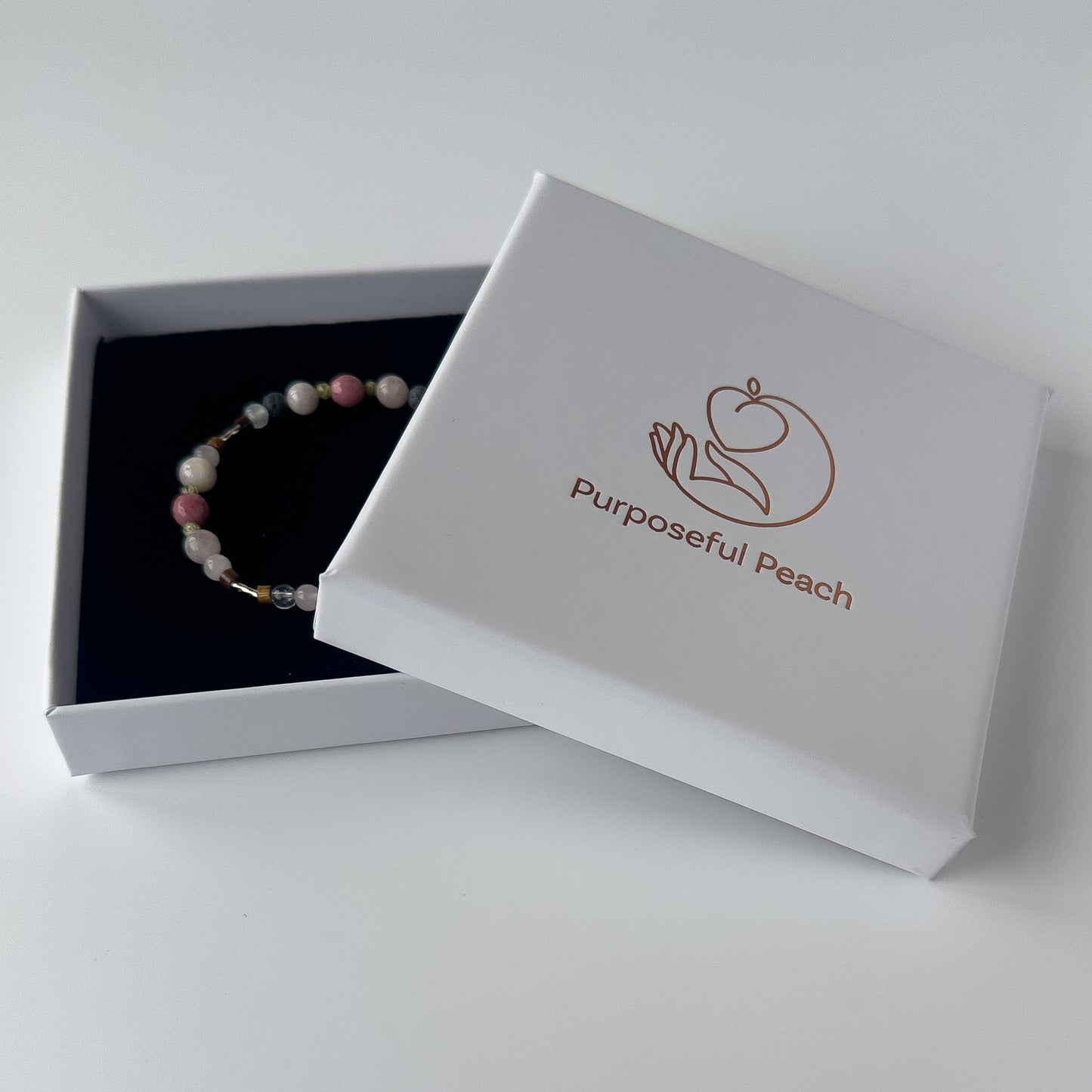 Taurus Healing Crystal bracelet for Love in branded Purposeful Peach box