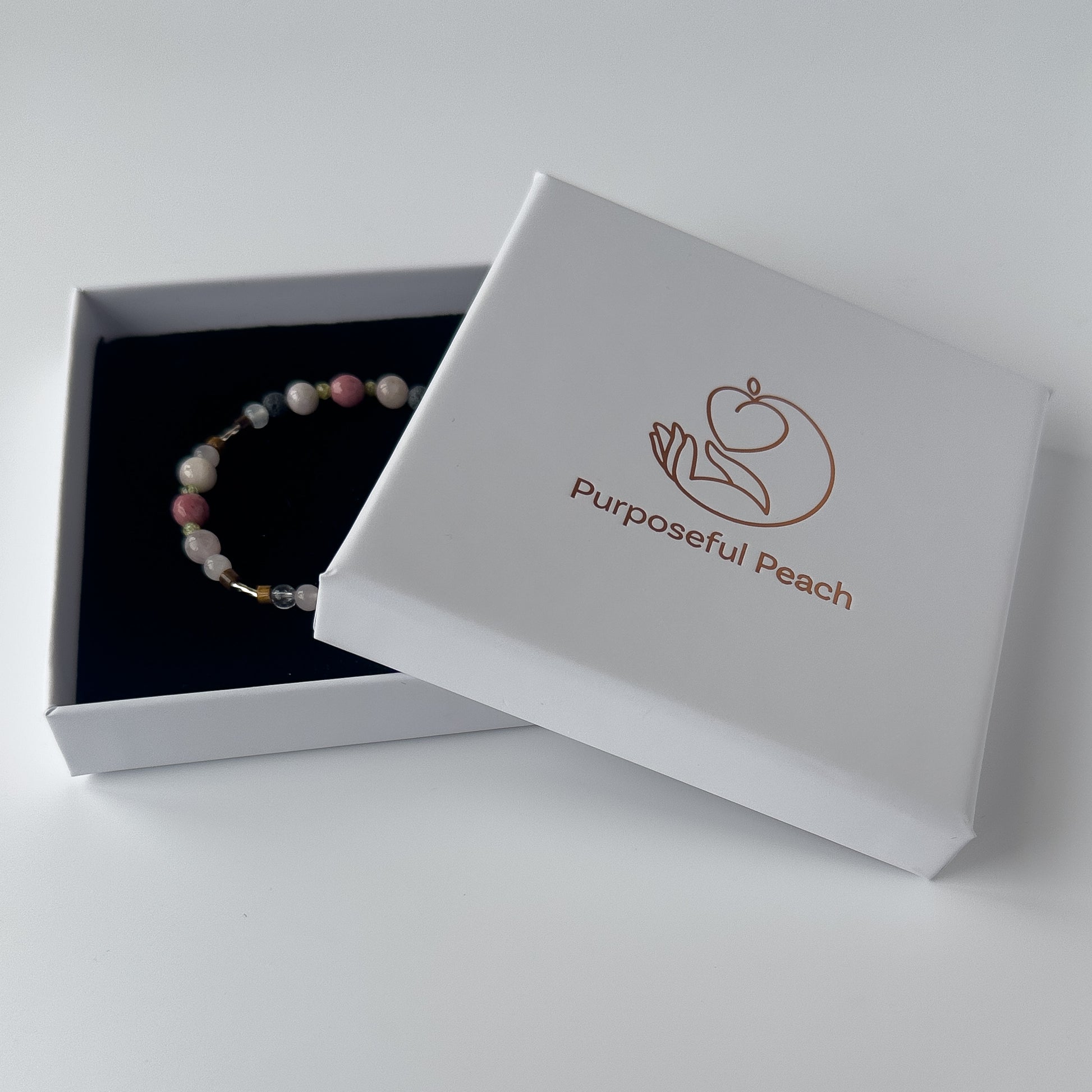 Taurus Healing Crystal bracelet for Love in branded Purposeful Peach box
