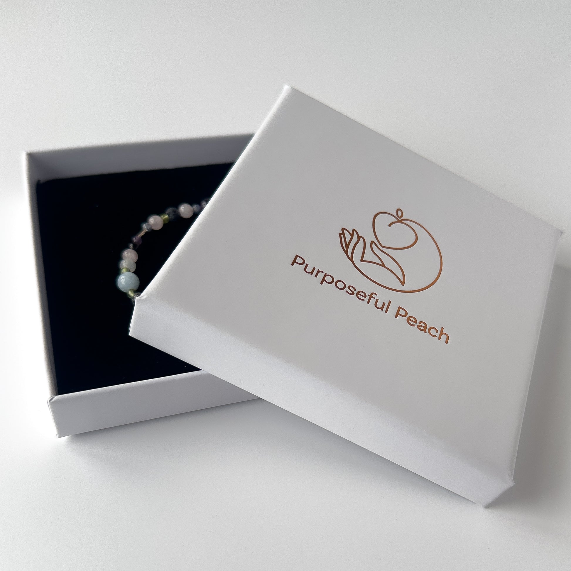 Taurus Healing Crystal bracelet for Stress in branded Purposeful Peach box