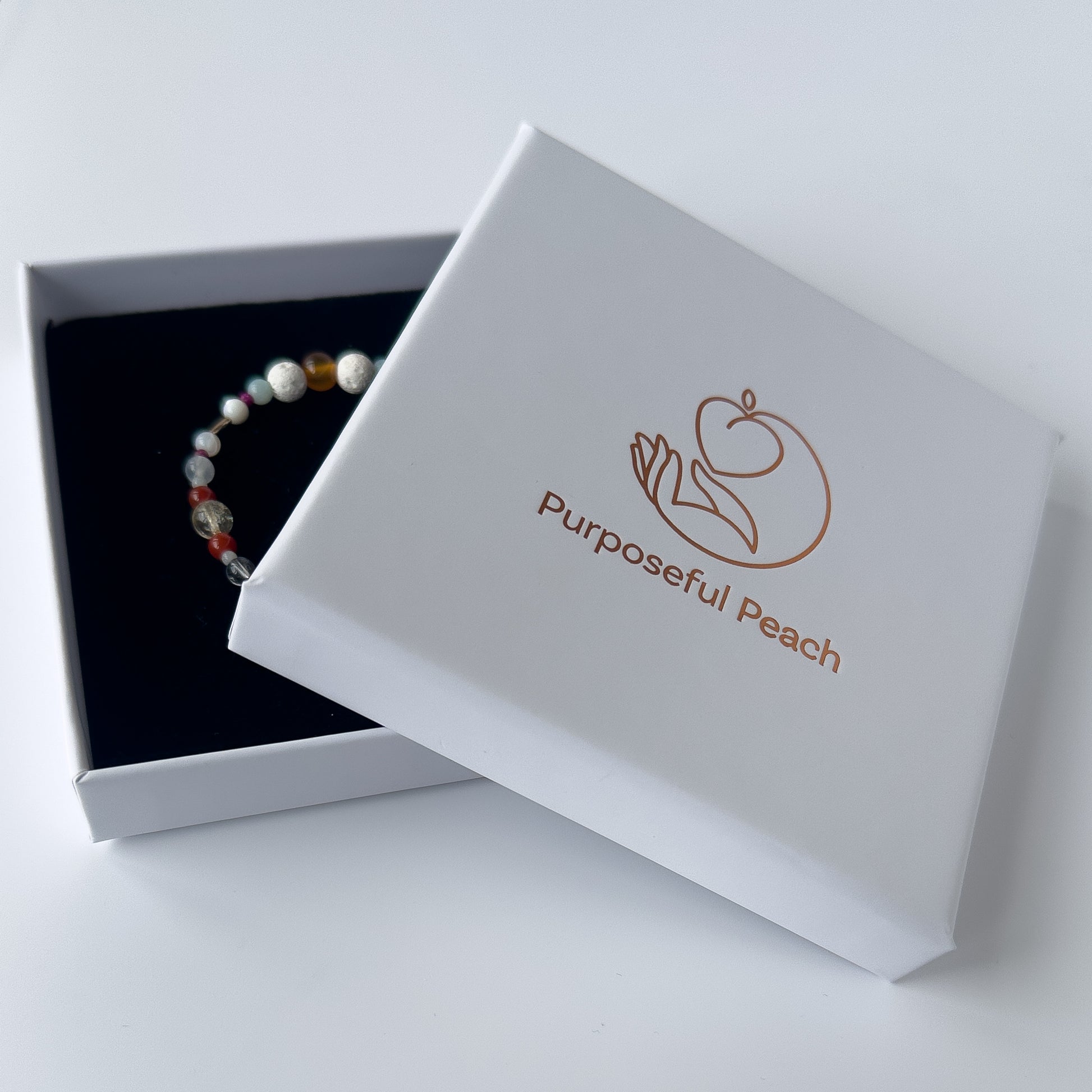 Virgo Healing Crystal bracelet for Grief & Loss in branded Purposeful Peach box
