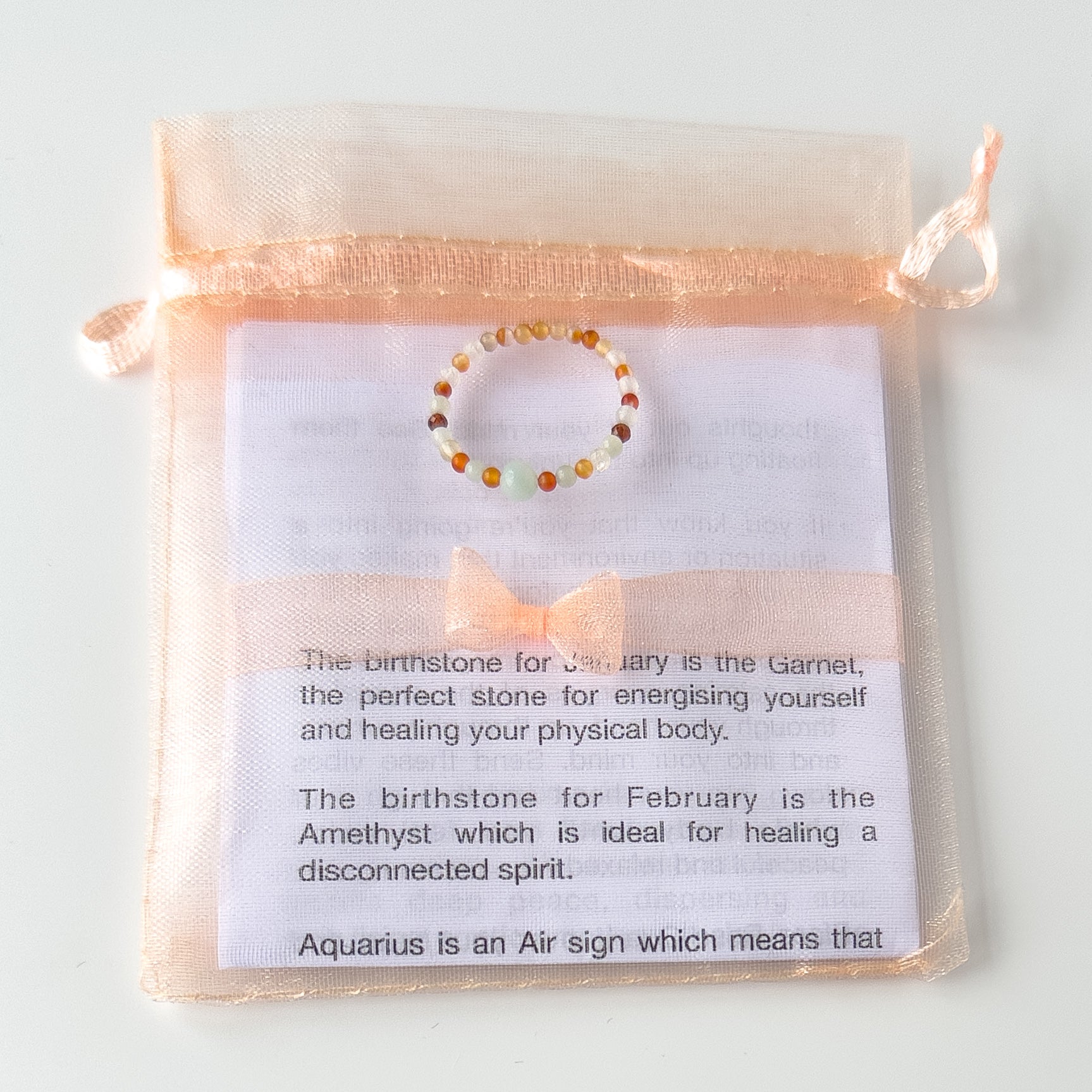 Virgo birthstone Healing Crystal ring for Strength and Courage with packaging